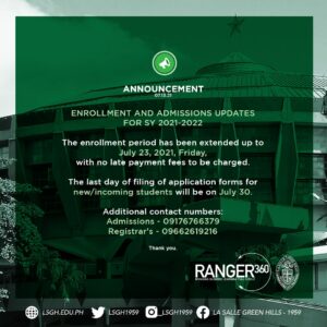 Enrollment and admission updates for SY 2021-2022 