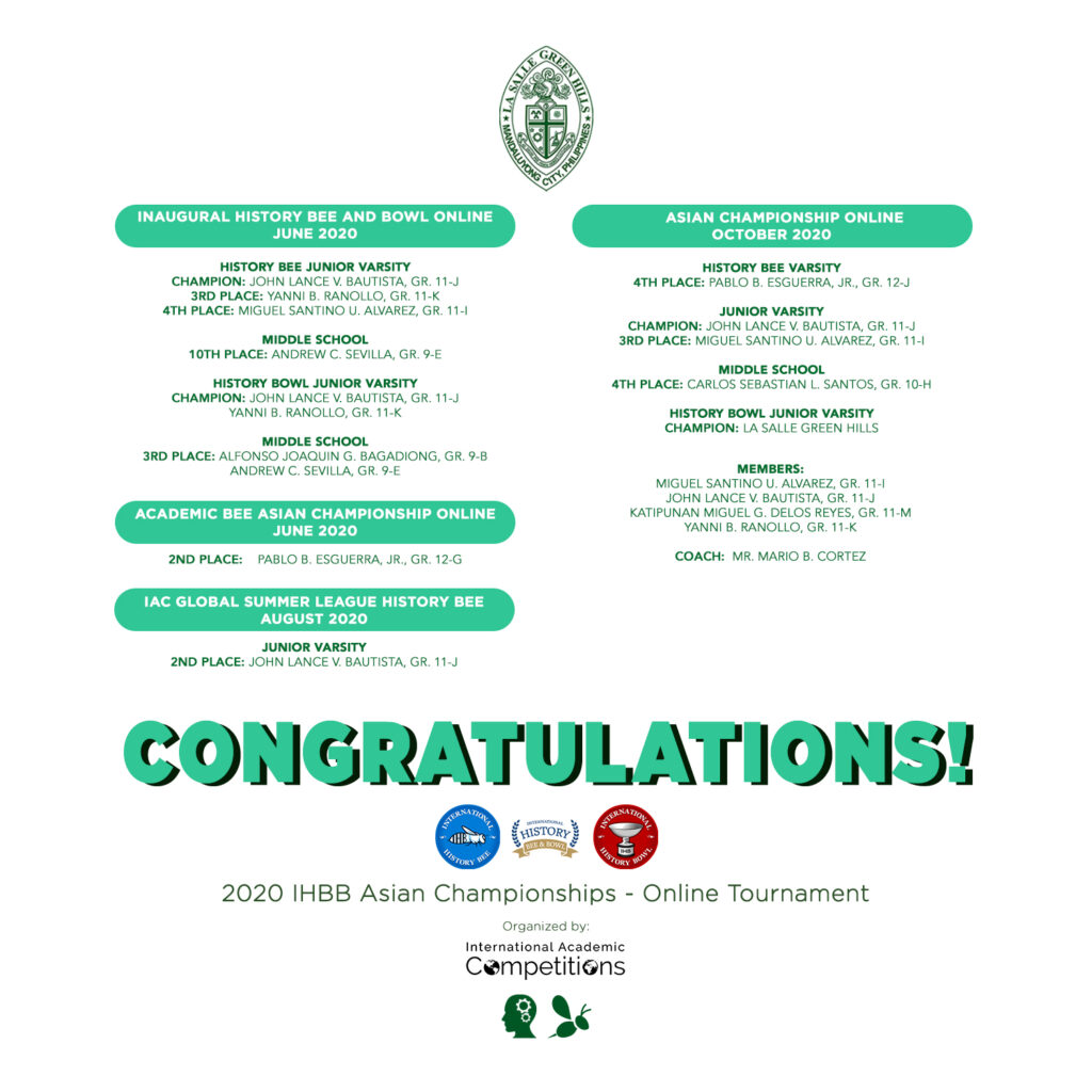 LSGH Students Win Big In History Competitions - La Salle Green Hills