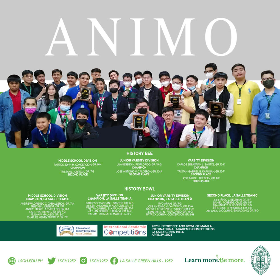 LSGH’s IHBB team shines in Manila’s History Bee & Bowl La Salle Green Hills