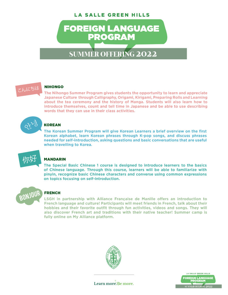 La Salle Green Hills offers language online courses La Salle Green Hills