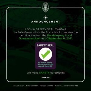 La Salle Green Hills receives Safety Seal from Mandaluyong LGU 