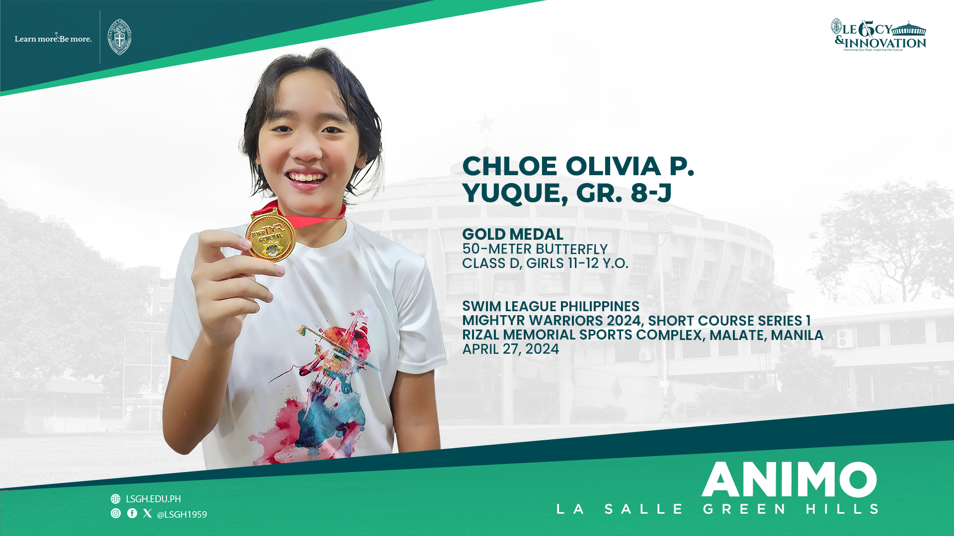 Yuque bags gold medal in Swim League Philippines