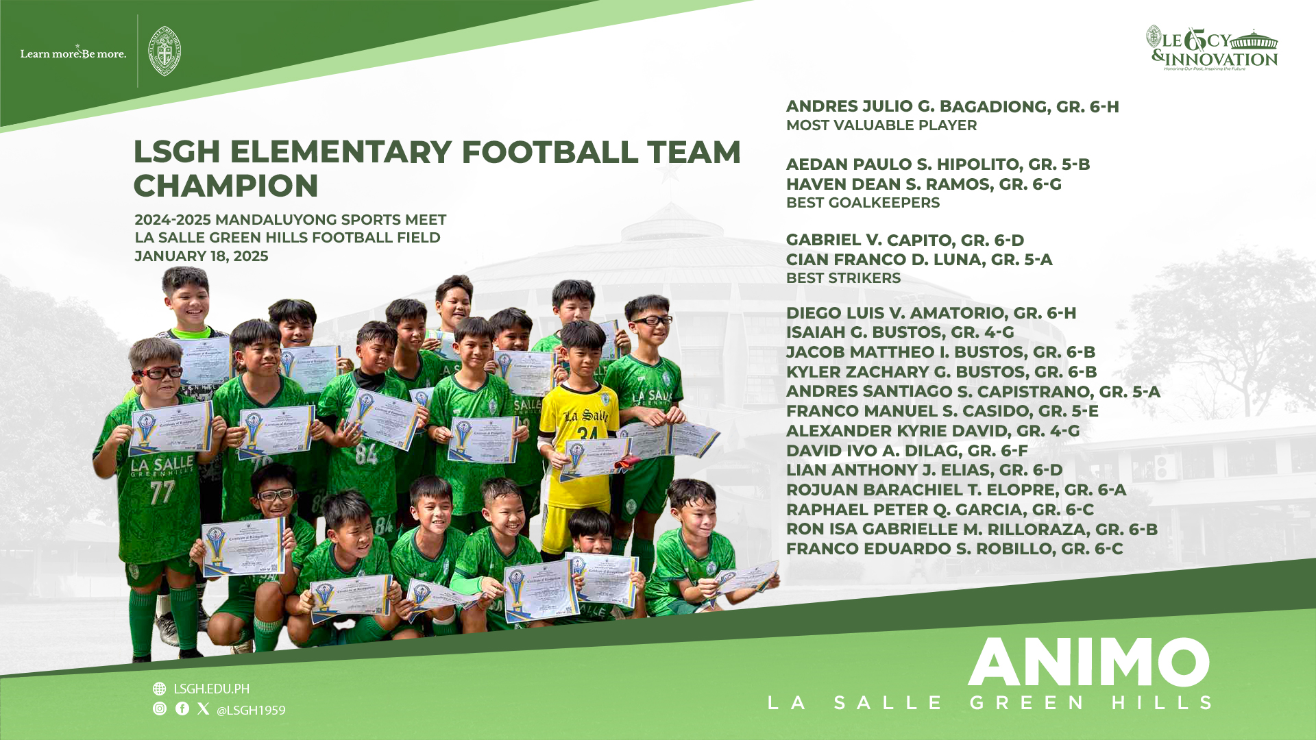 LSGH Elementary Football Team clinches championship in the 2024-2025 Mandaluyong Sports Meet