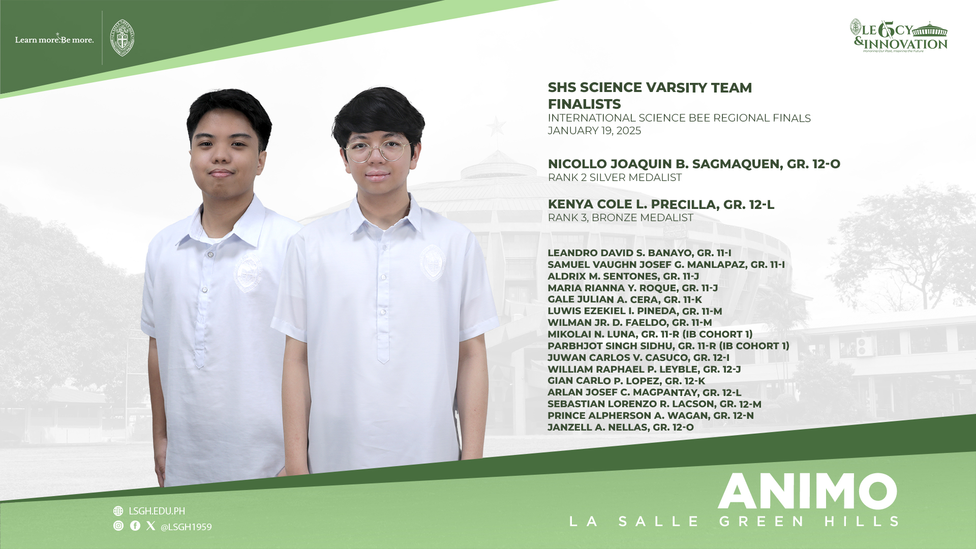 LSGH SHS Science Varsity Team excelled in the International Science Bee Regional Finals