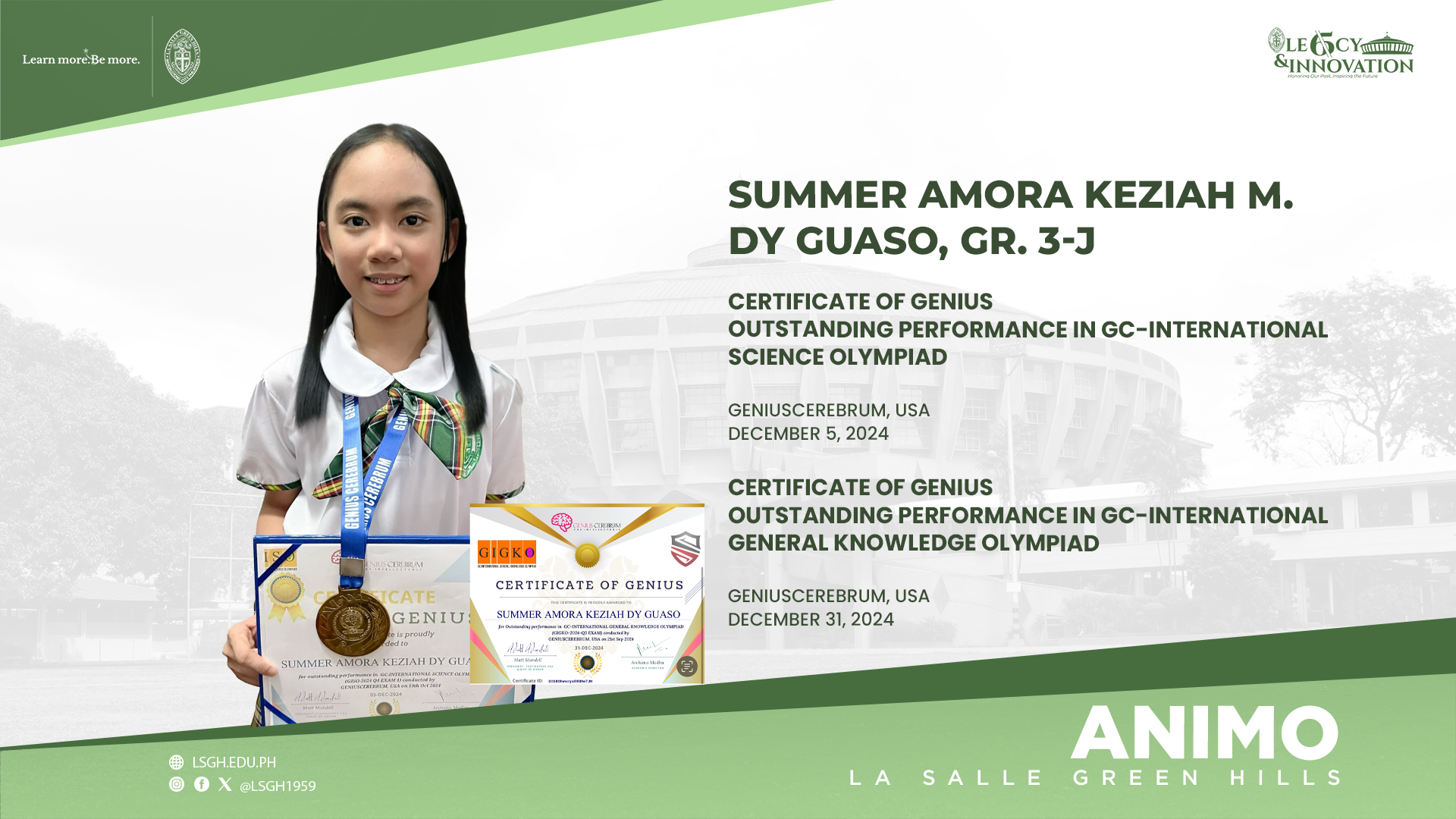 Dy Guaso bags Outstanding Performance Awards in science and general knowledge olympiads