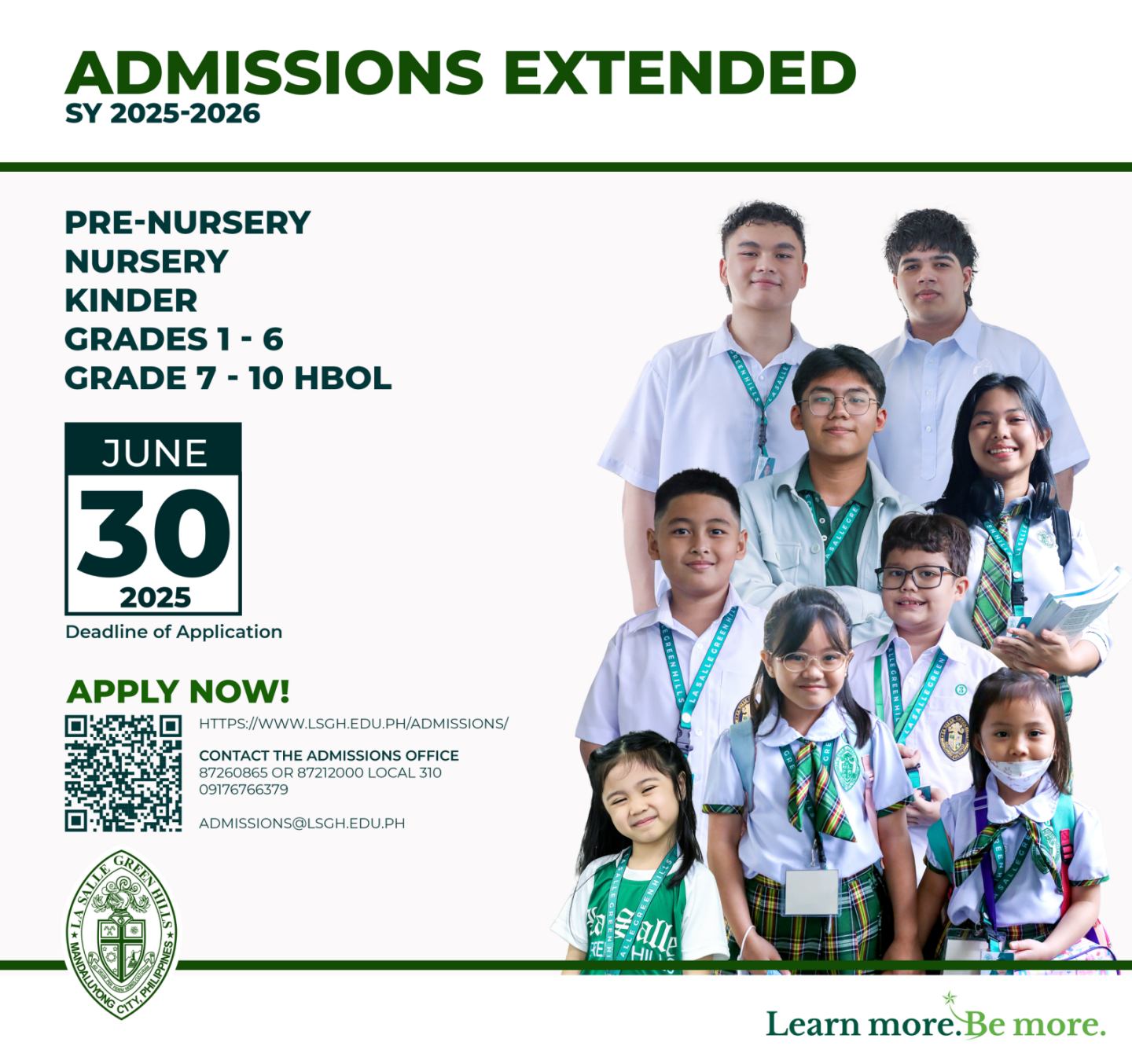 Admissions extended until June 30!