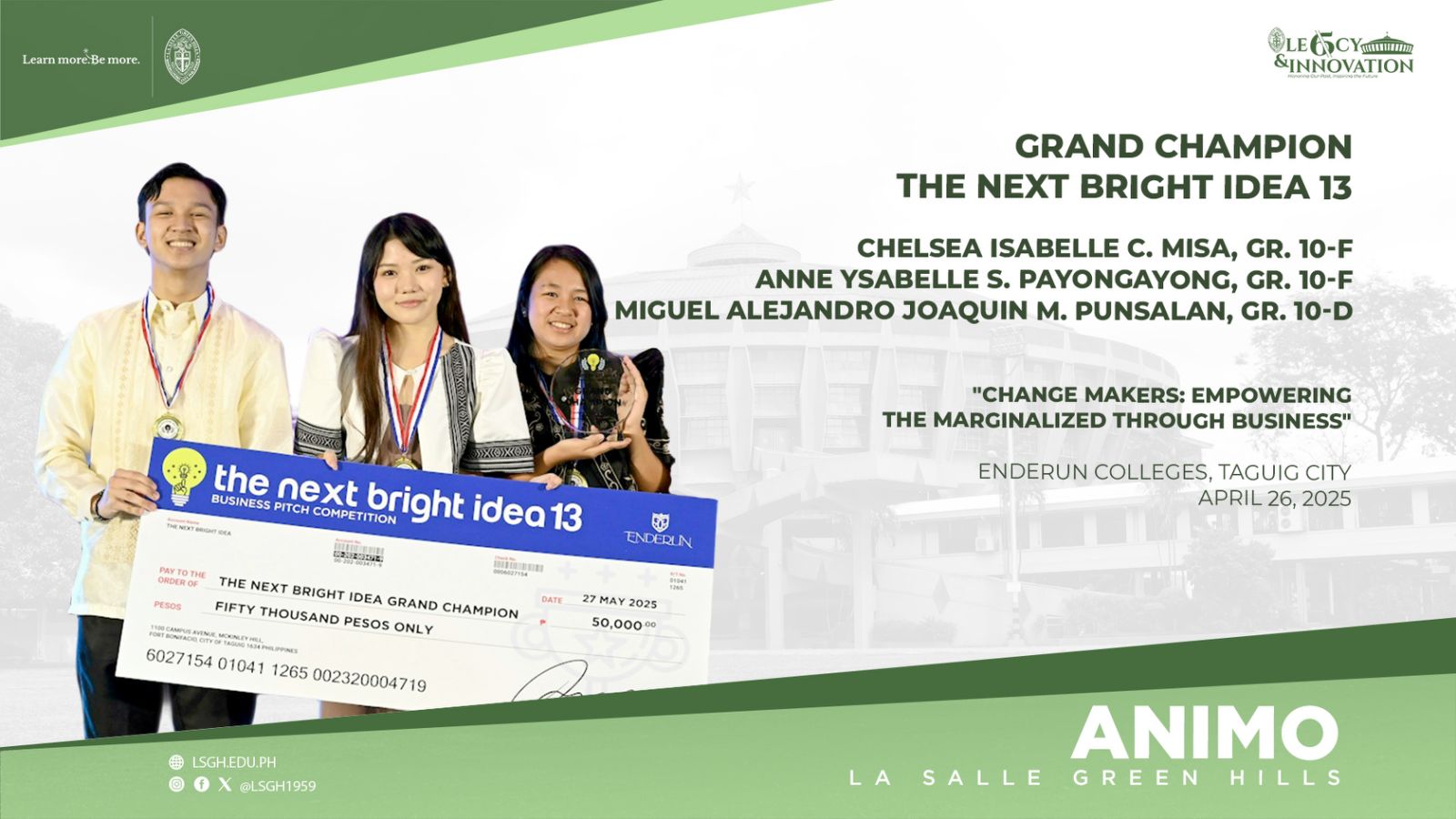LSGH students declared grand champion in business pitch competition