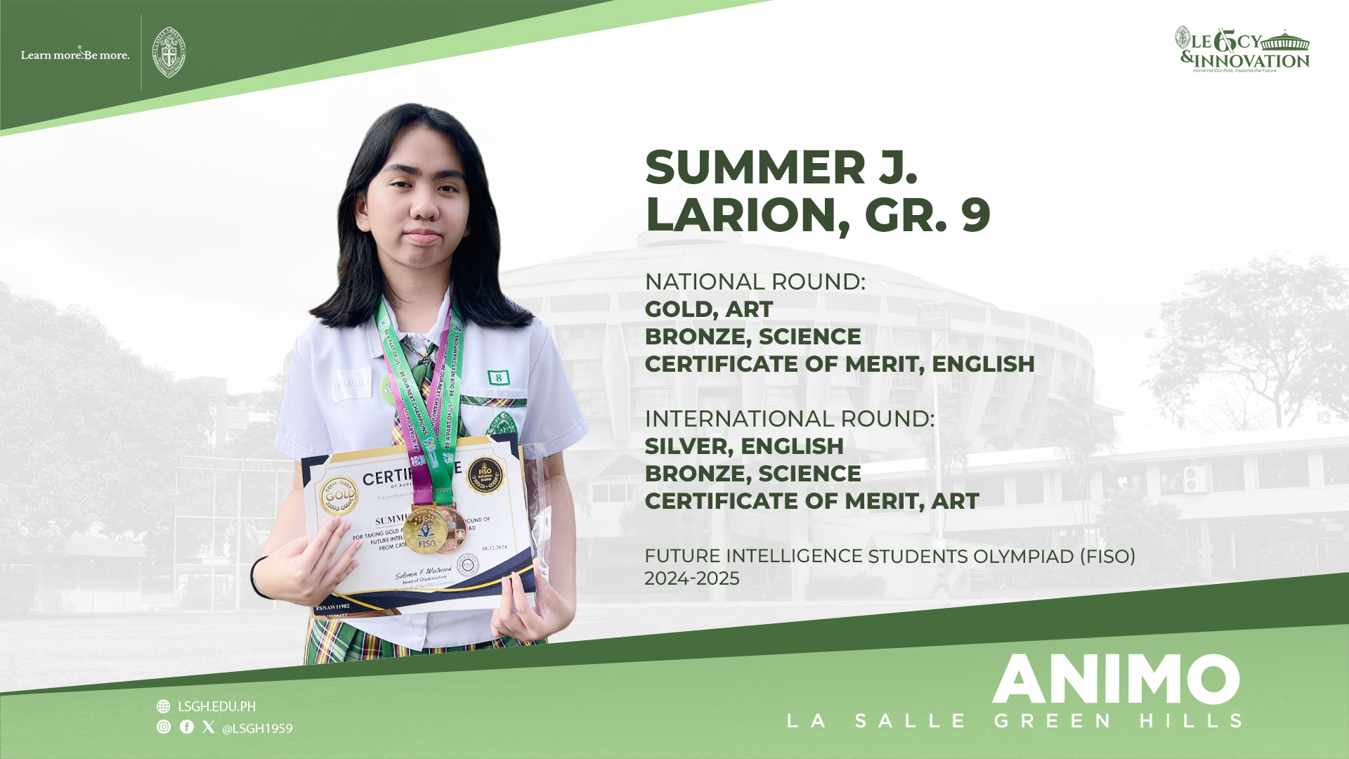 Larion shines in FISO national and international rounds