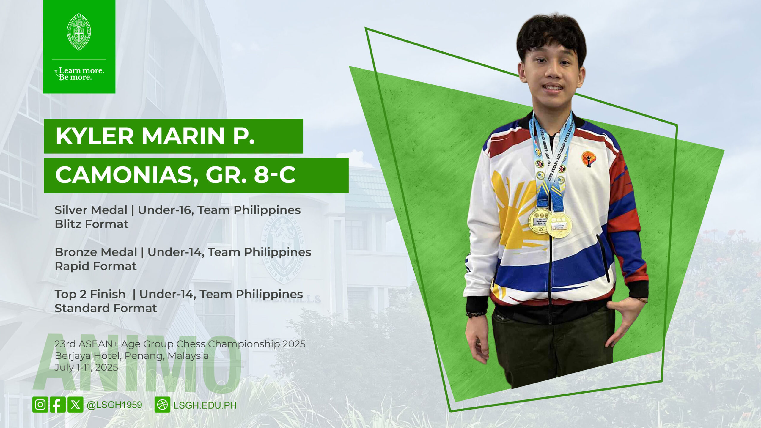 Camonias represents PH in the ASEAN Age Group Chess Championship in Malaysia