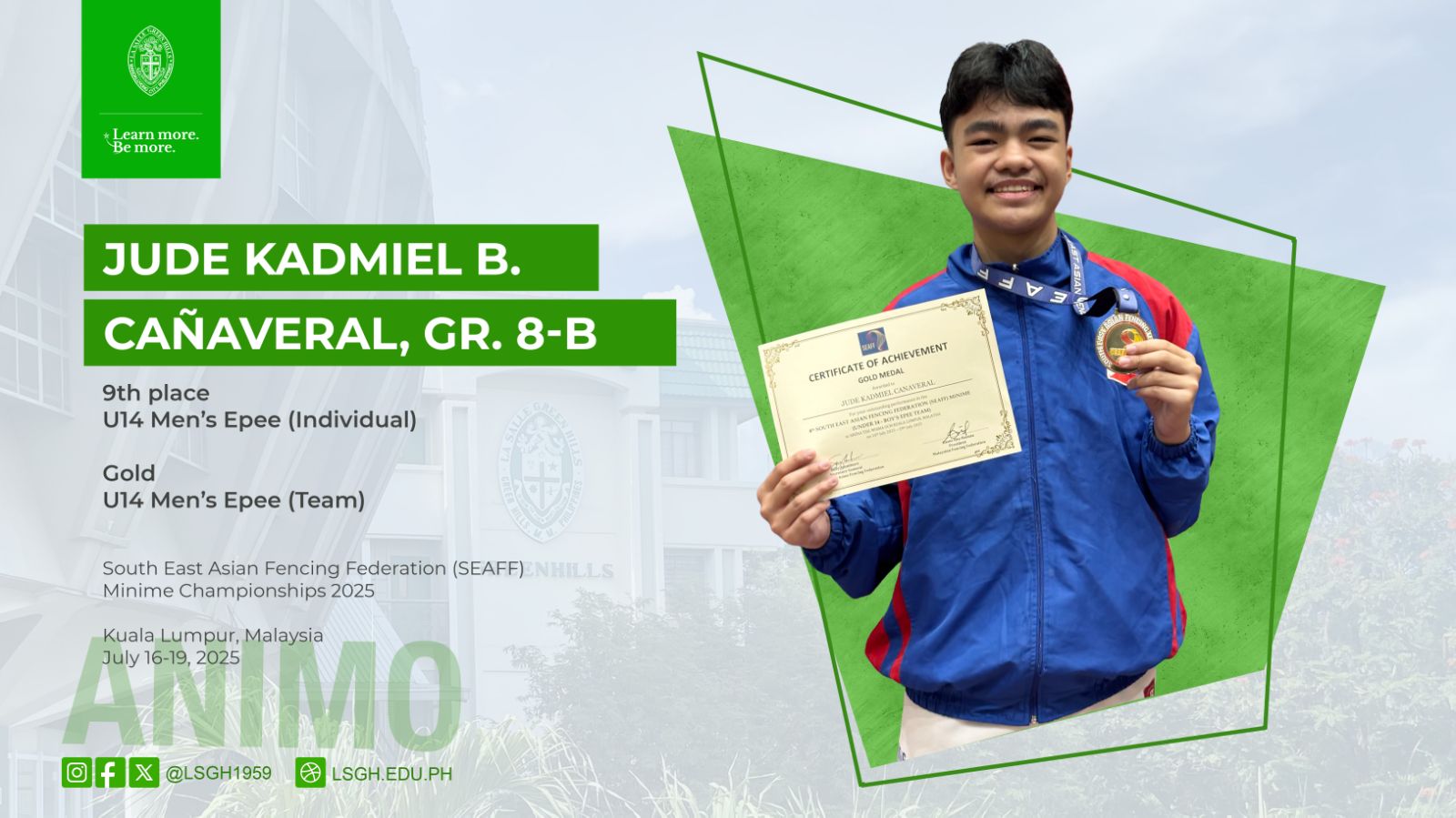 Cañaveral bags gold, 9th place in the SEAFF Minime Championships