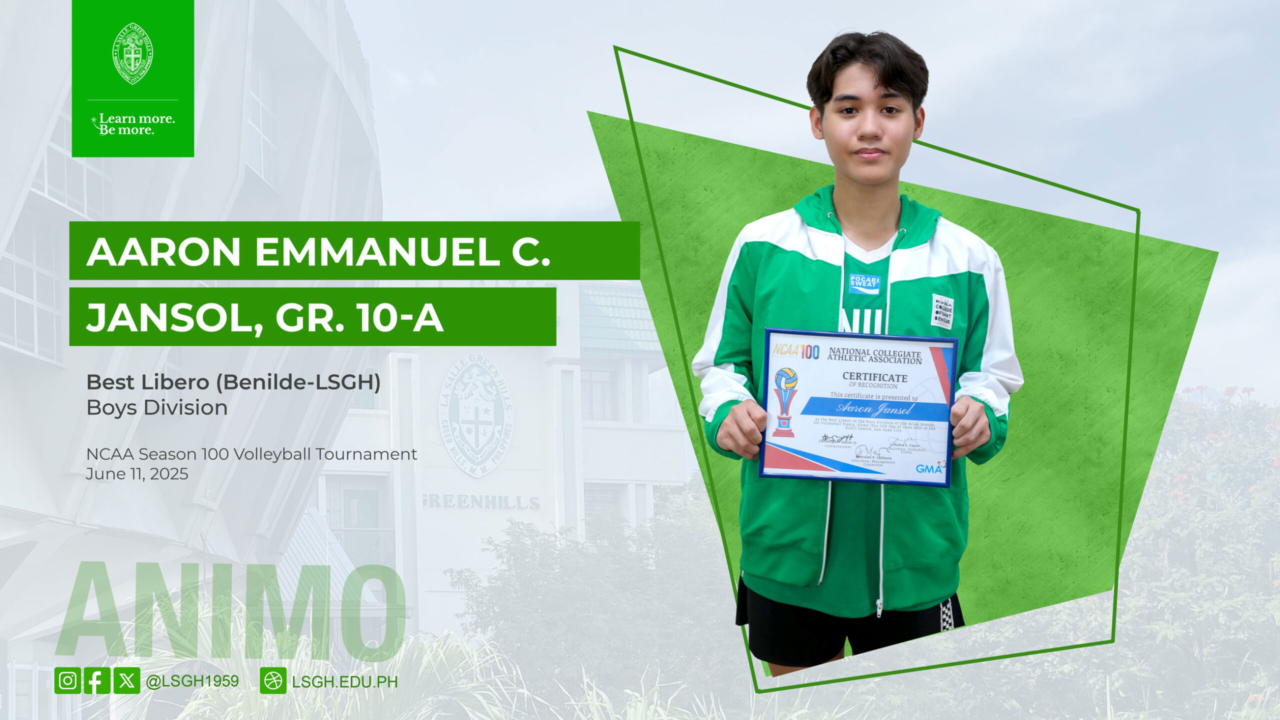 Jansol named Best Libero in the NCAA Season 100 Volleyball Tournament