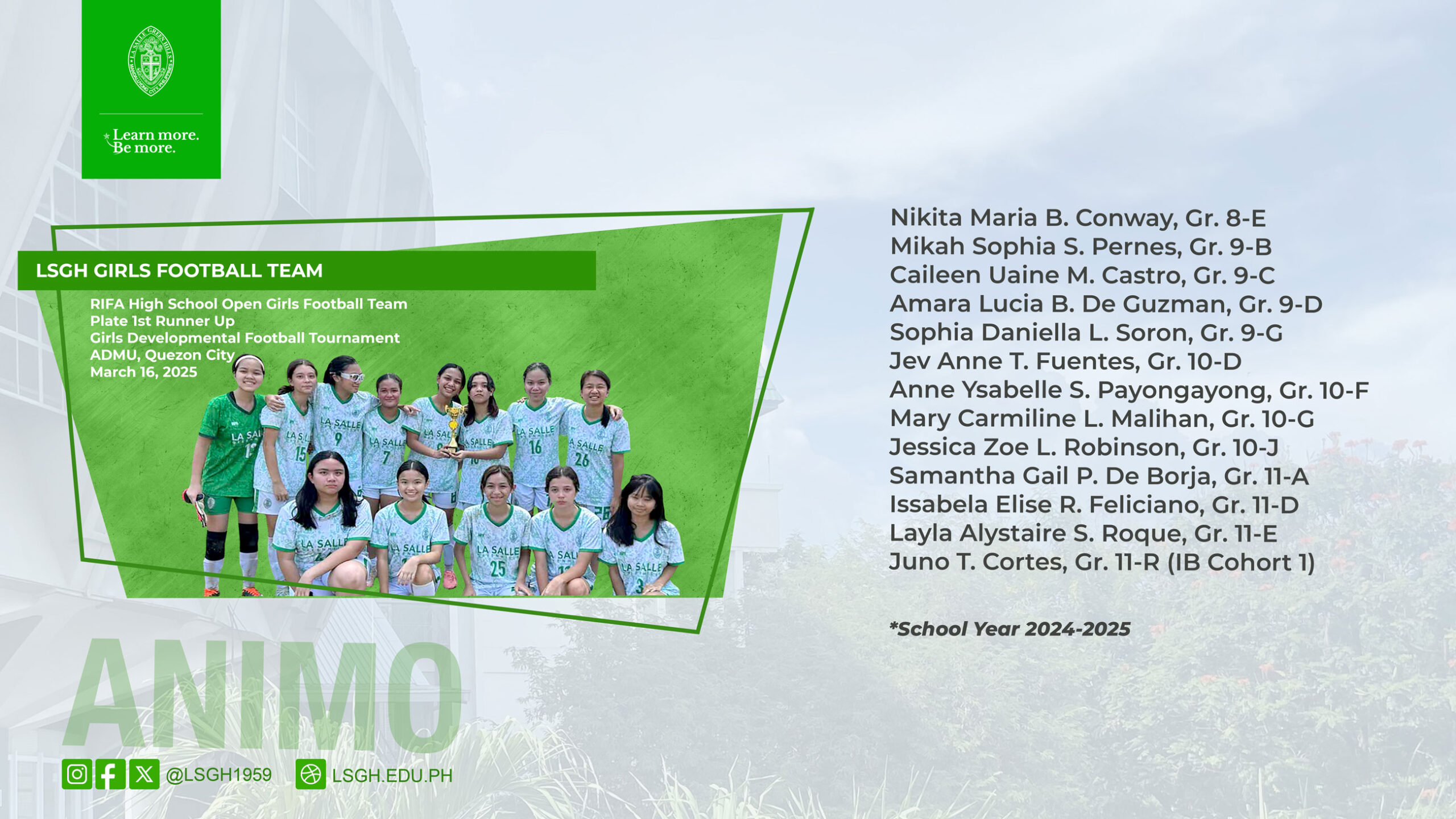 LSGH Girls Football Team emerges first runner-up at the Girls Developmental Football Tournament