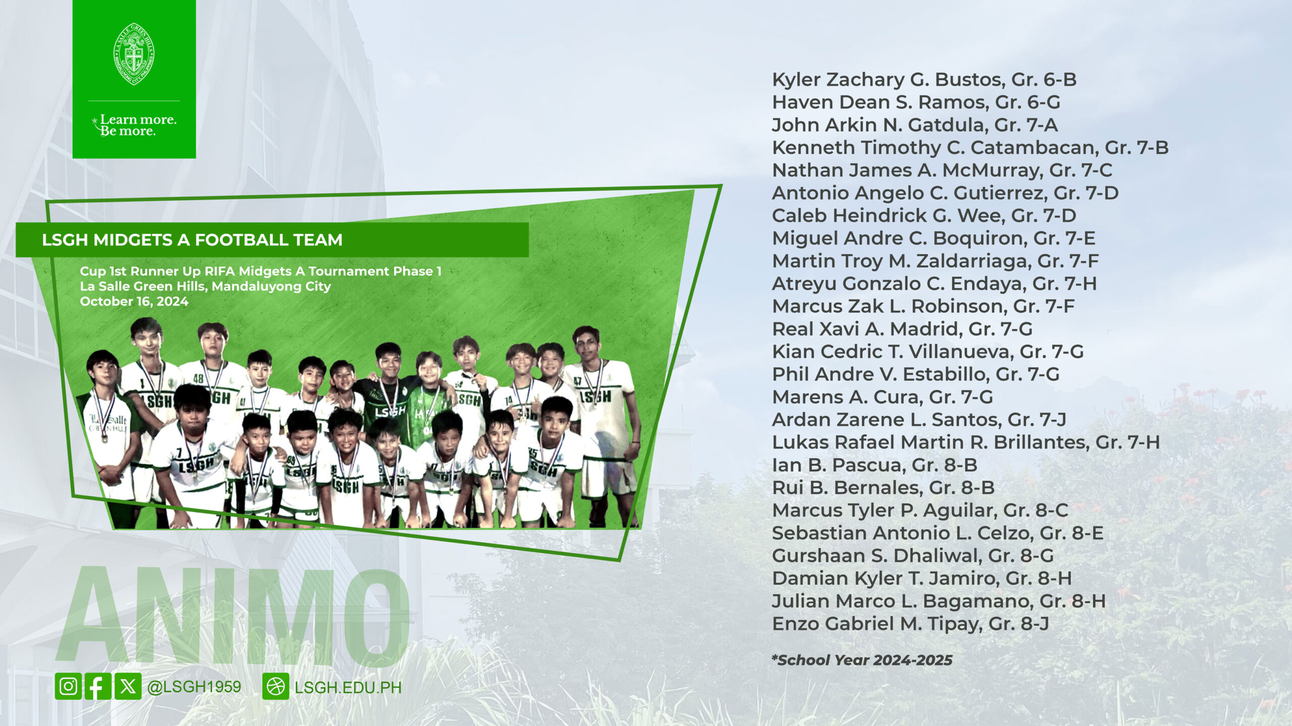 LSGH Midgets A Football Team places first runner-up in RIFA tournament