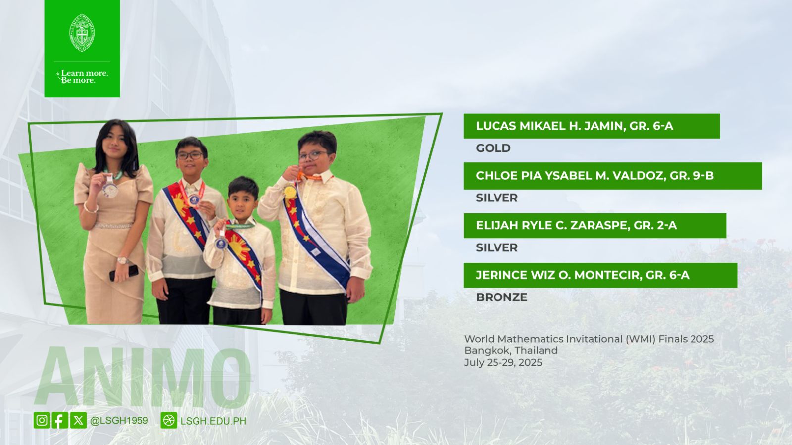 LSGH Students excelled in the 2025 World Mathematics Invitational (WMI) Finals