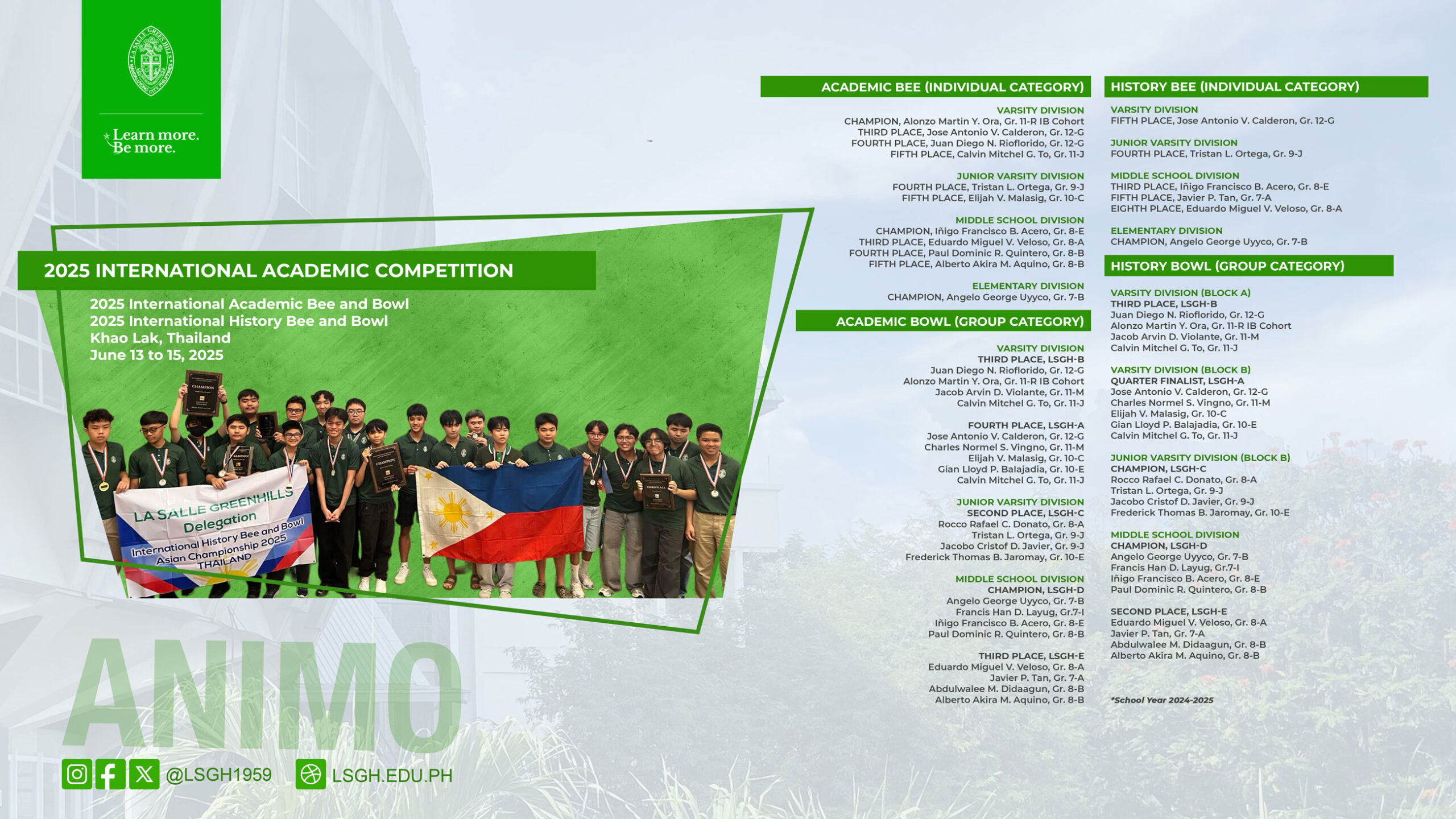 LSGH students excel in international academic and history olympiads