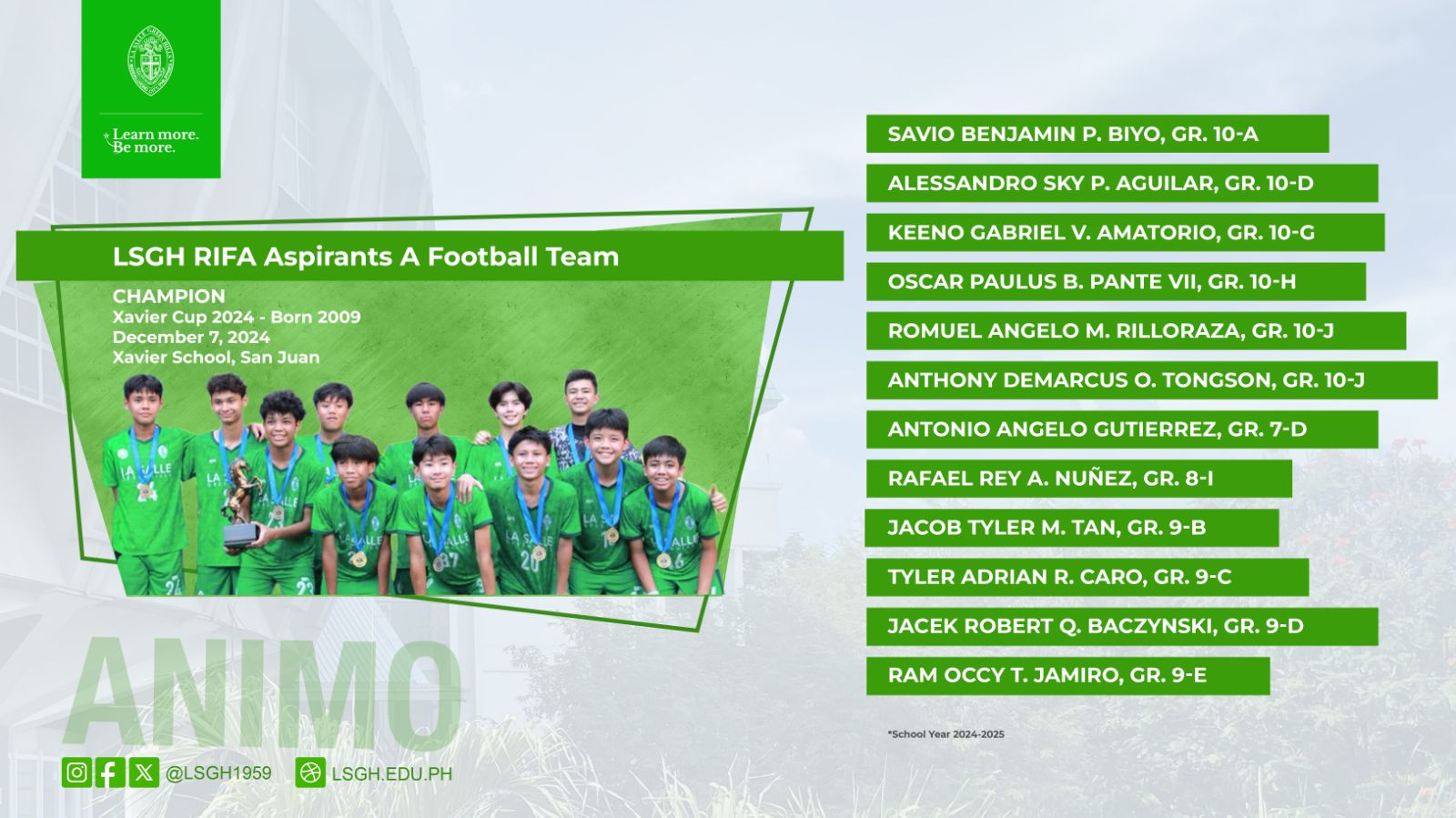 LSGH RIFA Aspirants A bags Xavier Cup championship