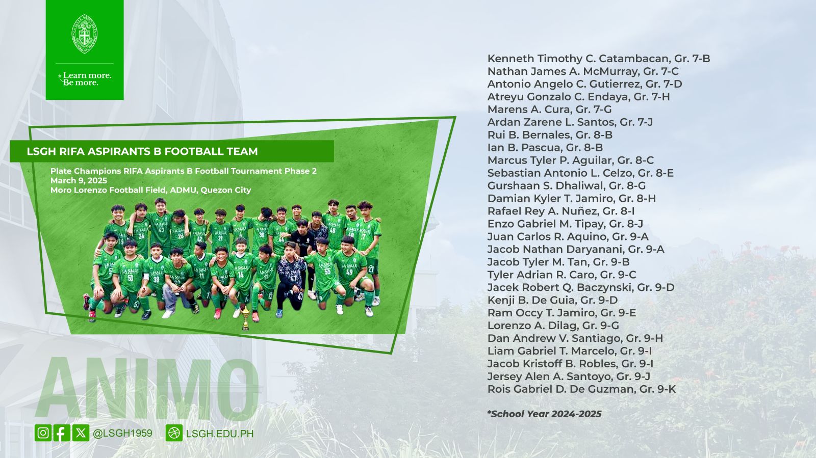 LSGH RIFA Aspirants B Football Team crowned champions