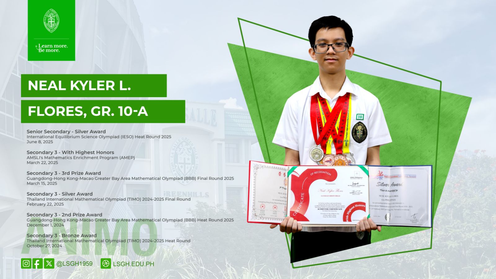 LSGH tenth grader shines in international math and science olympiads