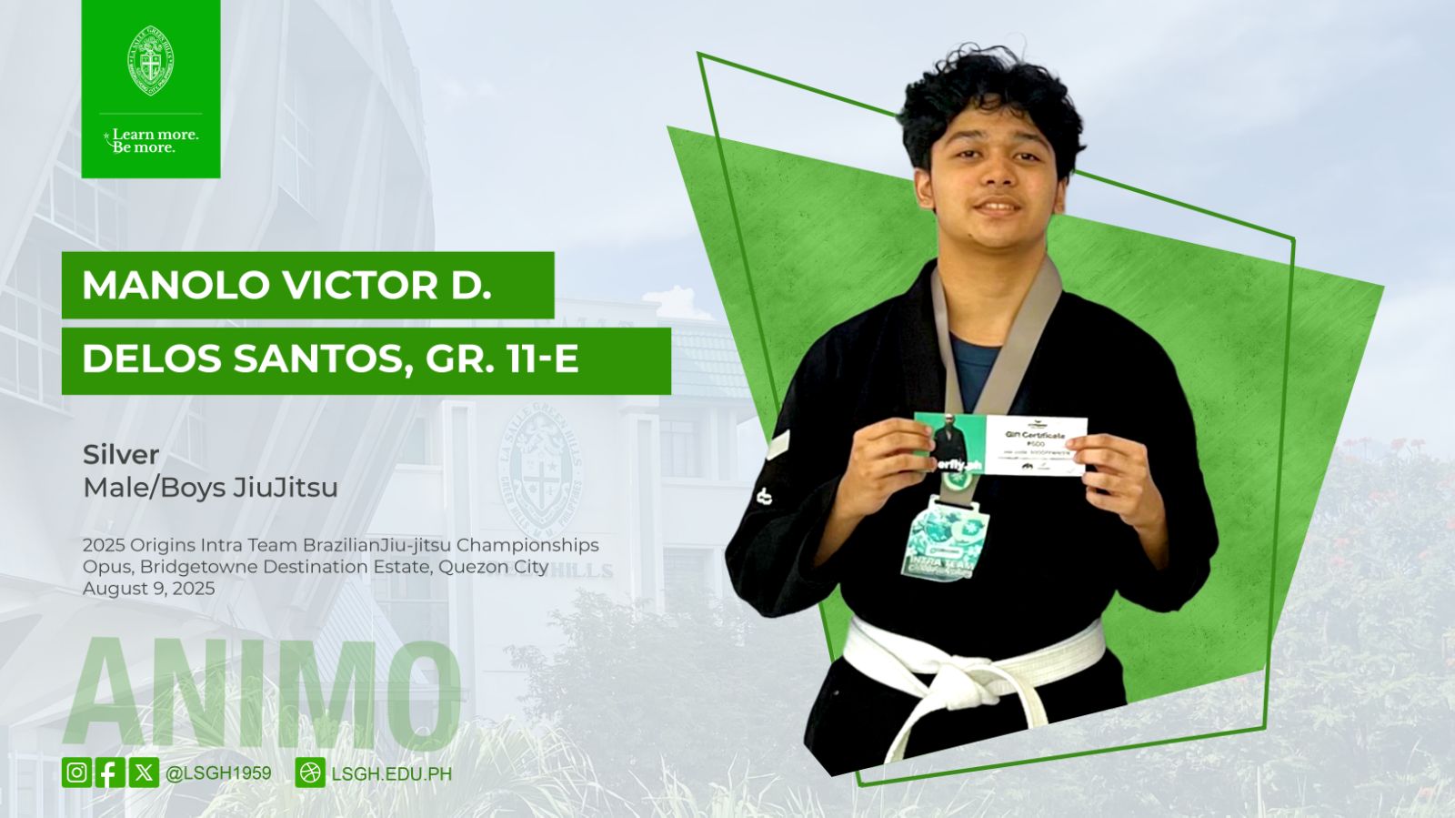 De Los Santos bagged silver in the Origins Intra Team Brazilian Jiu-Jitsu Championships