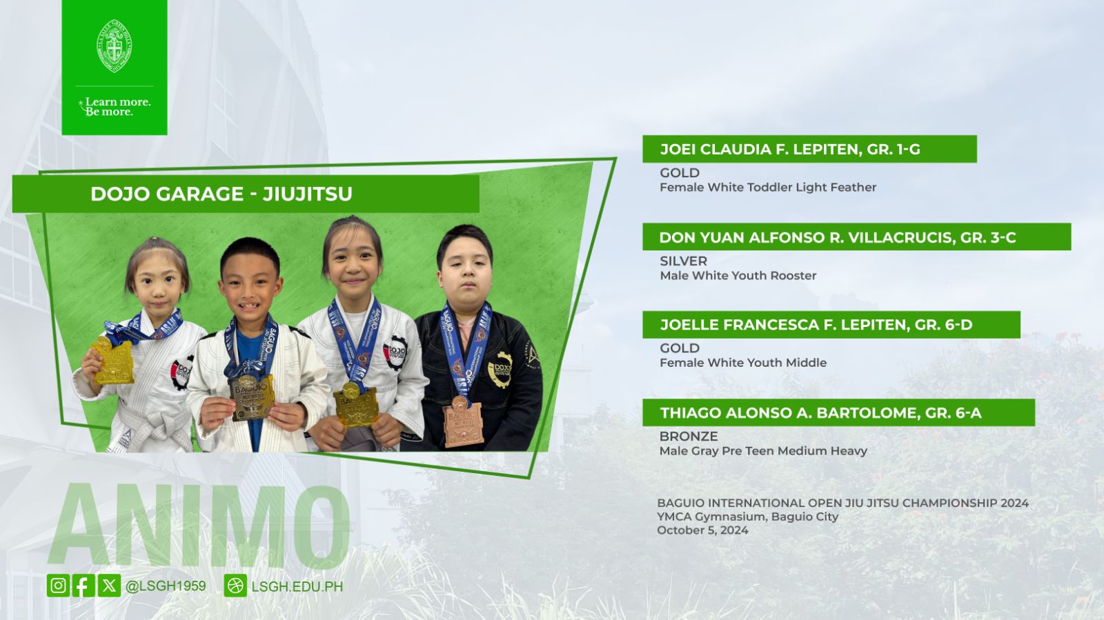 Four young Lasallians shine in Baguio International Open Jiu Jitsu Championship 2024