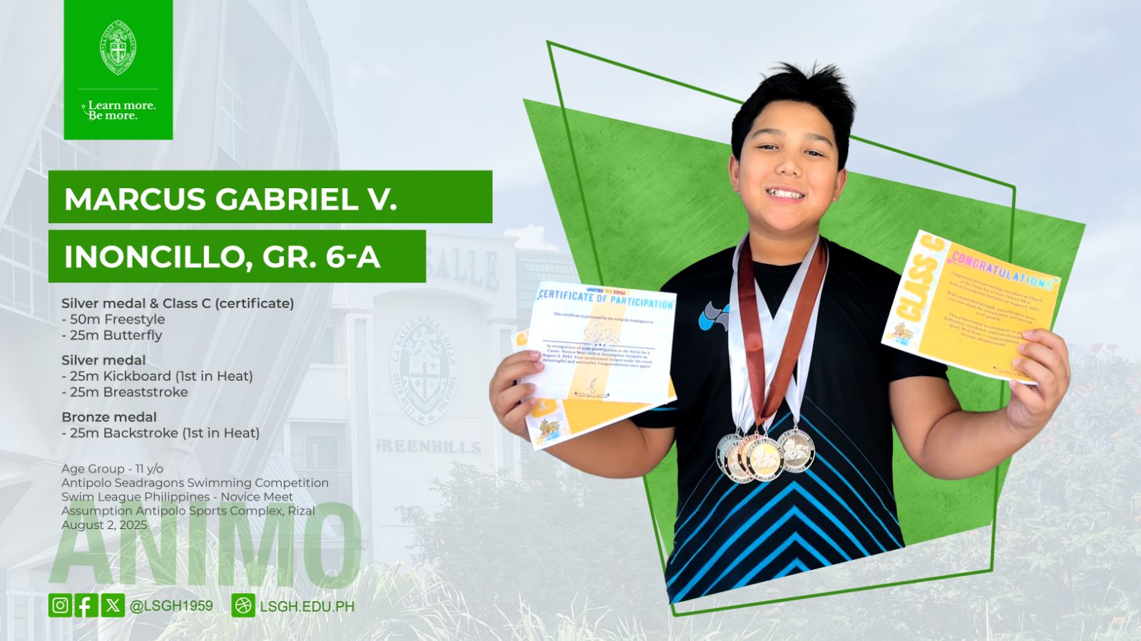 Inoncillo hauled multiple medals in the Antipolo Seadragons Swimming Competition