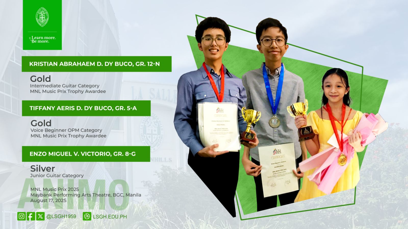 LSGH musicians won medals in the MNL Music Prix