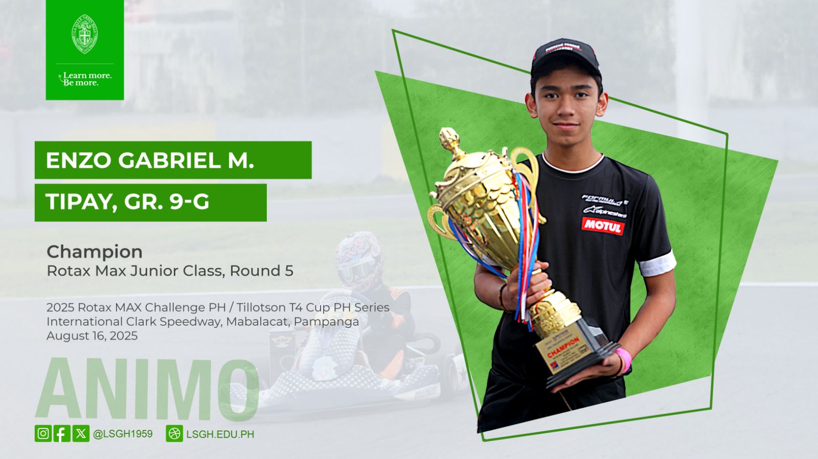 Tipay scored victory in the ROTAX Max Junior Class race