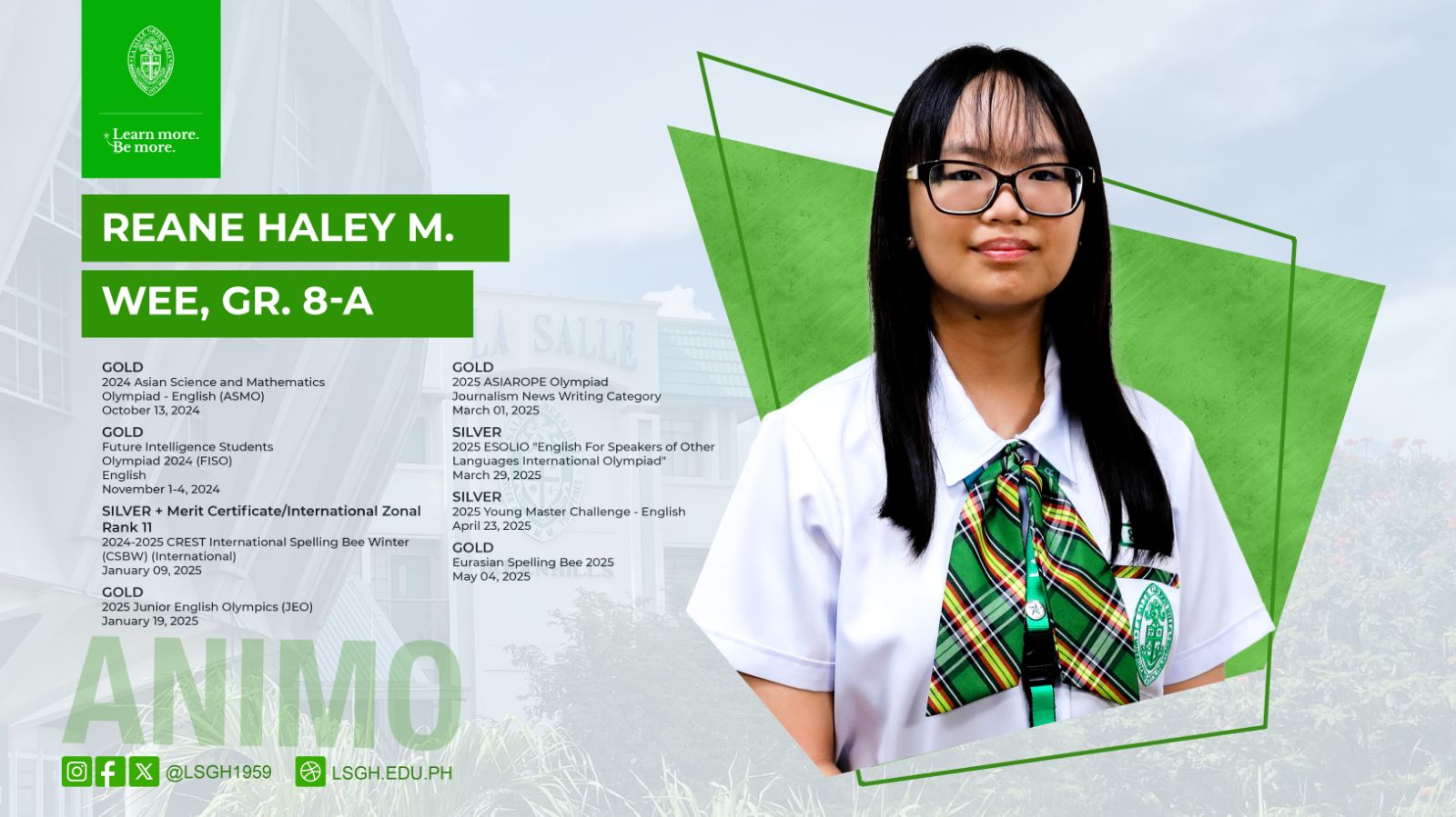 Wee secured five gold, three silver in English competitions