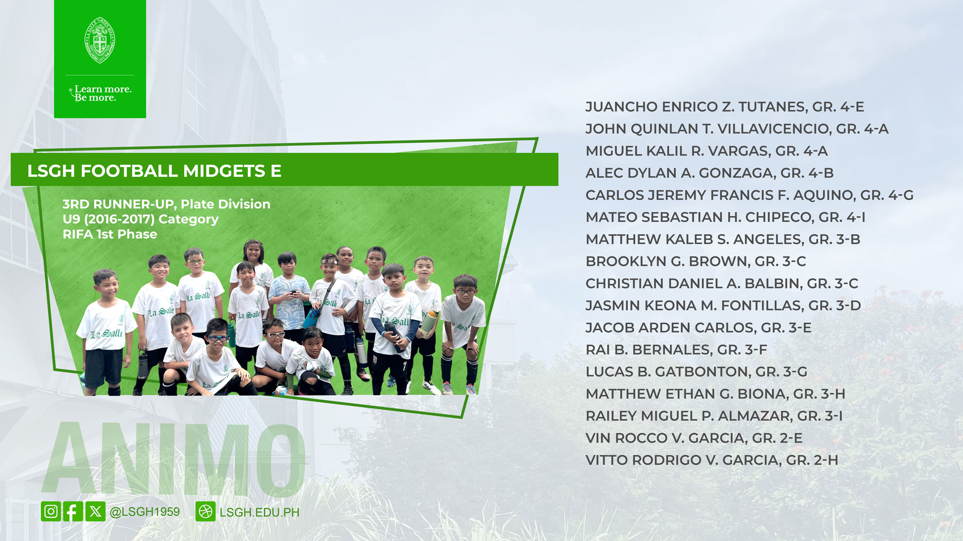 LSGH Football Midgets E Team secures 3rd Runner-Up in RIFA 1st Phase