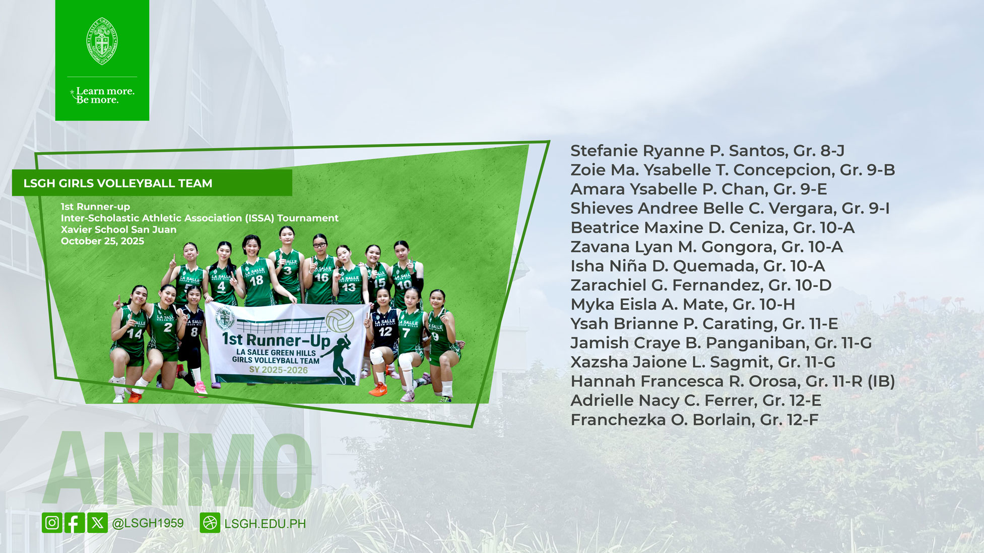 LSGH Girls Volleyball Main Team claims 1st Runner-Up in Division A Debut