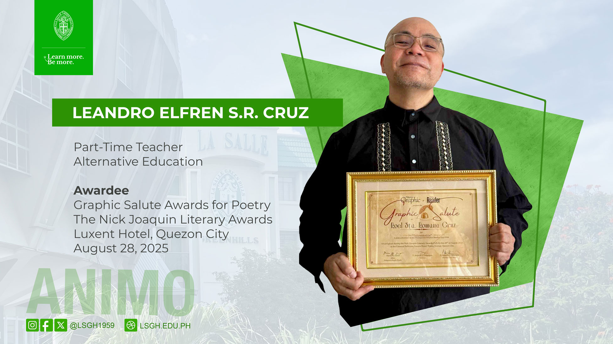 LSGH teacher bags the Graphic Salute Awards for Poetry