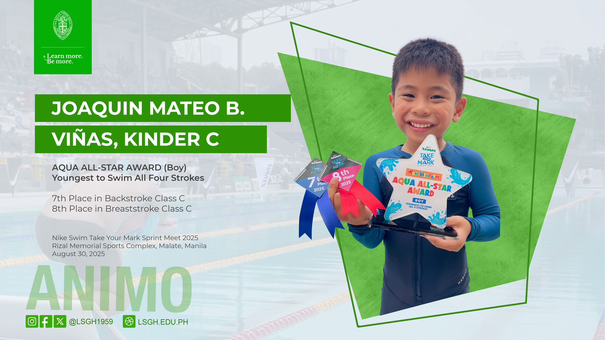 Viñas earns Aqua All-Star Award at Nike Swim Meet