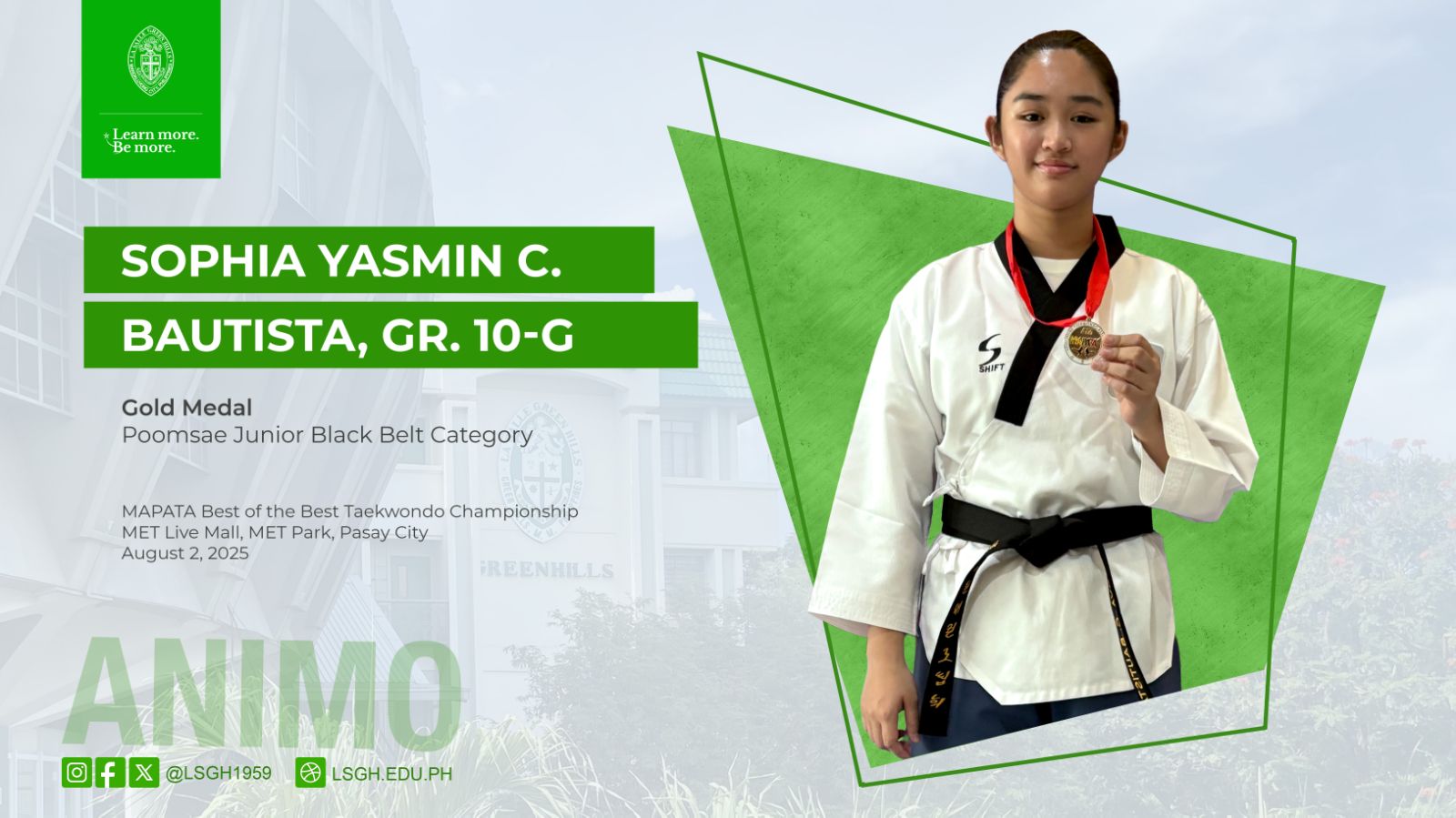 Grade 10 student Sophia Yasmin Bautista clinches gold at taekwondo championship