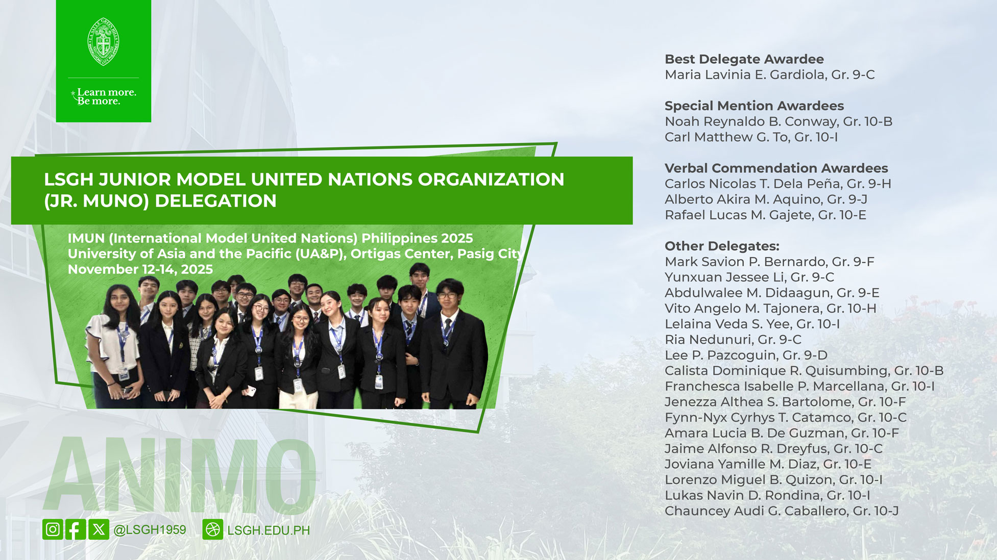 LSGH Junior MUNO delegation bags six major awards at the IMUN Philippines Conference 2025