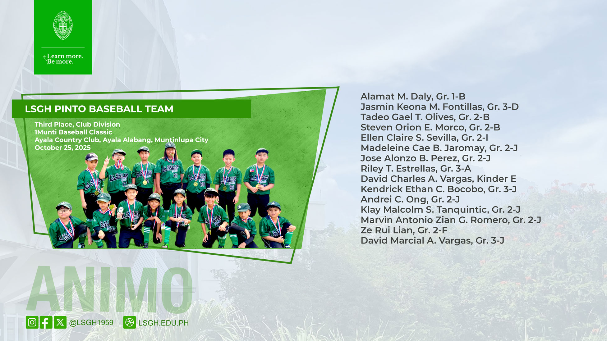 LSGH Pinto Baseball Team secures 3rd place at the 1Munti Baseball Classic