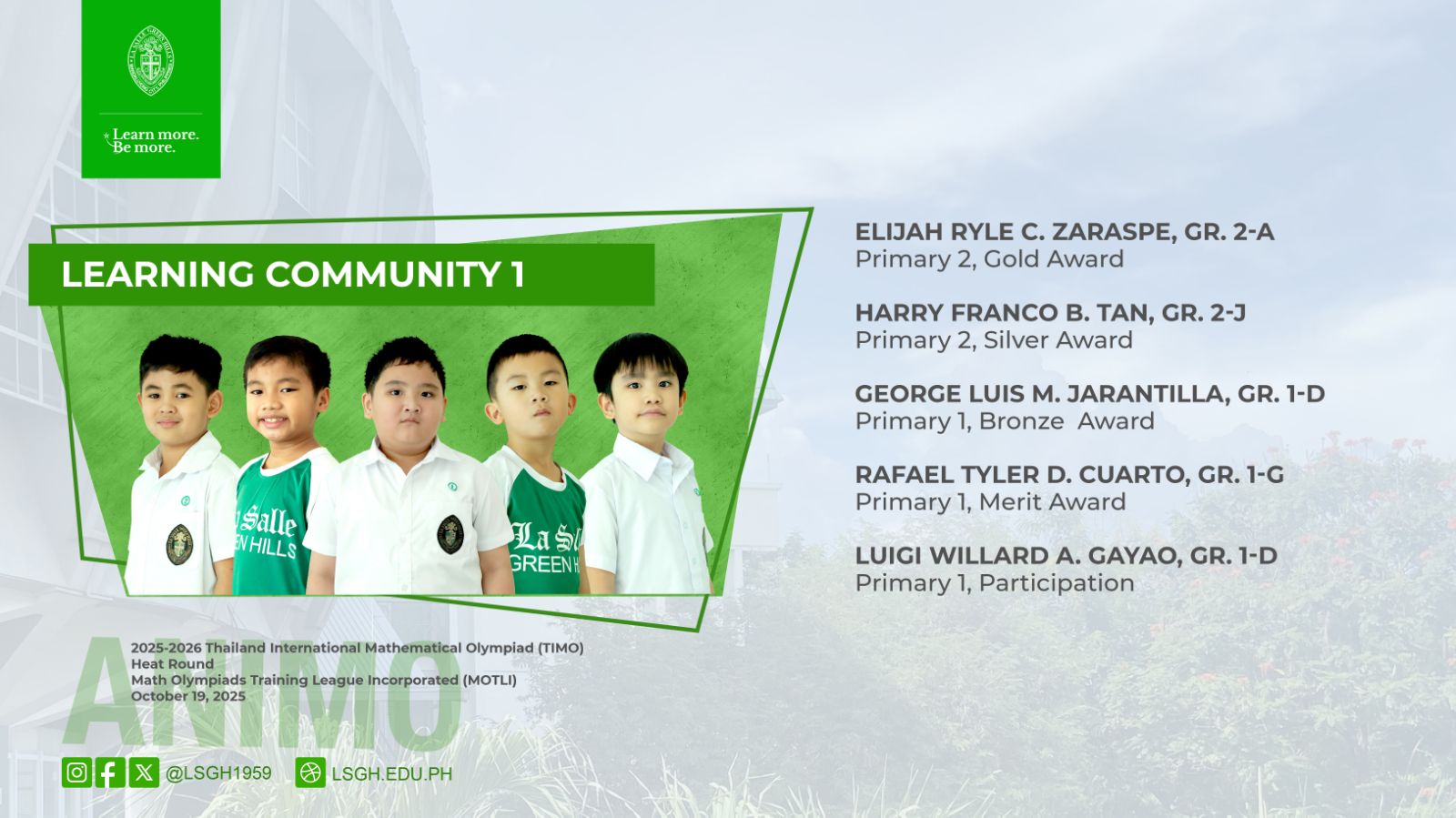 Congratulations to our LC1 mathletes!