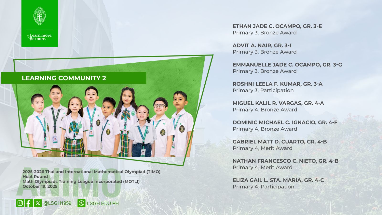 Special cheers for our LC2 Math achievers!