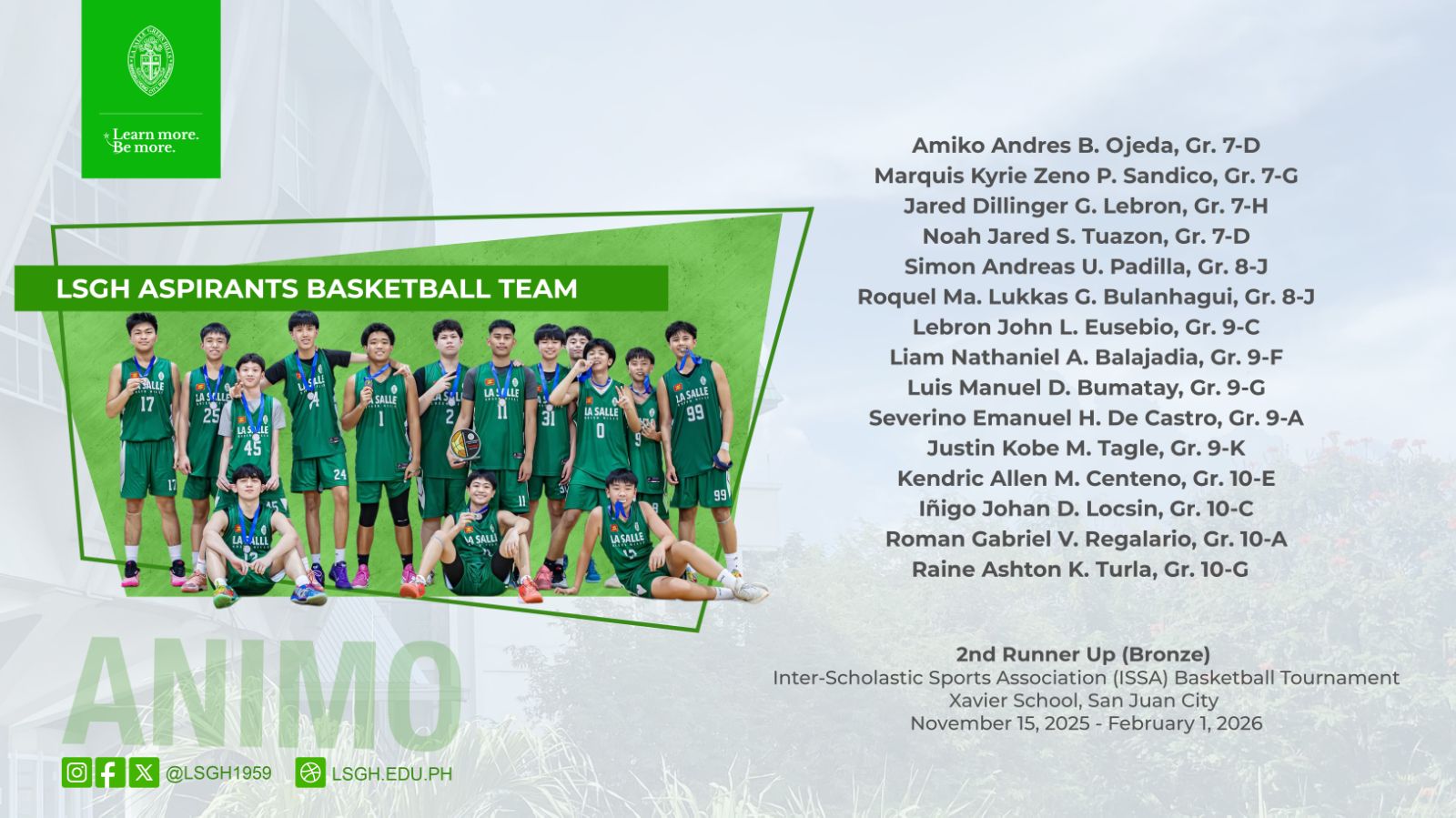 Bronze finish for LSGH Aspirants!