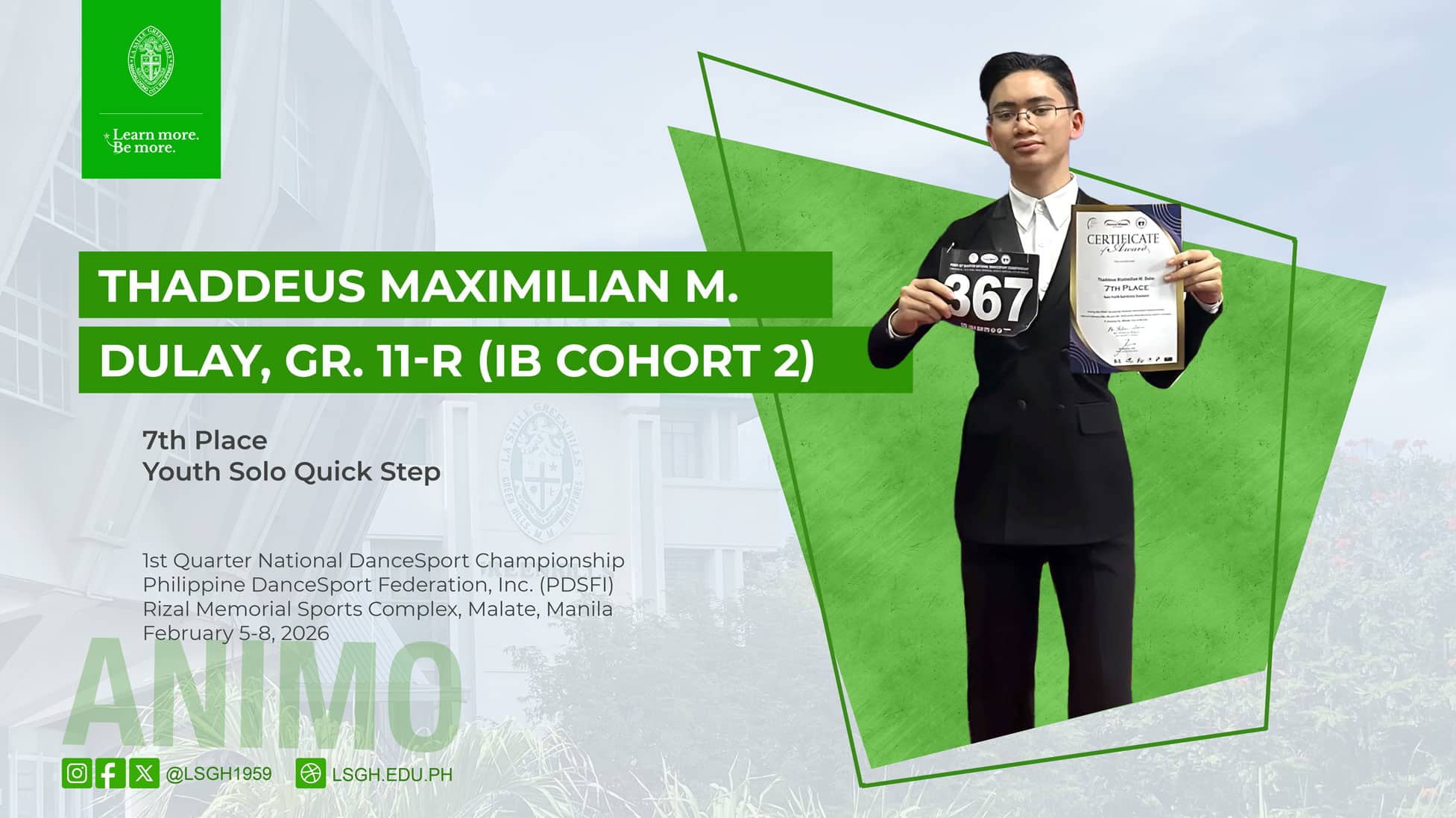 Dulay clinches 7th Place at the 1st Quarter National DanceSport Championship