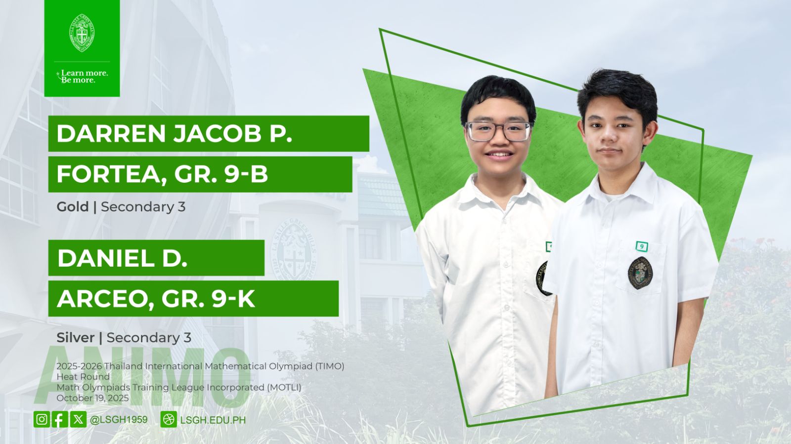 Fortea, Arceo bag gold, silver awards at the Thailand International Mathematical Olympiad