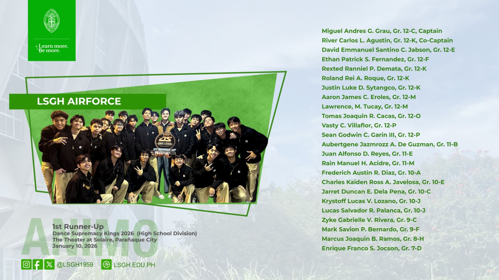 LSGH AirForce soars to 1st Runner-Up at Dance Supremcy Kings 2026