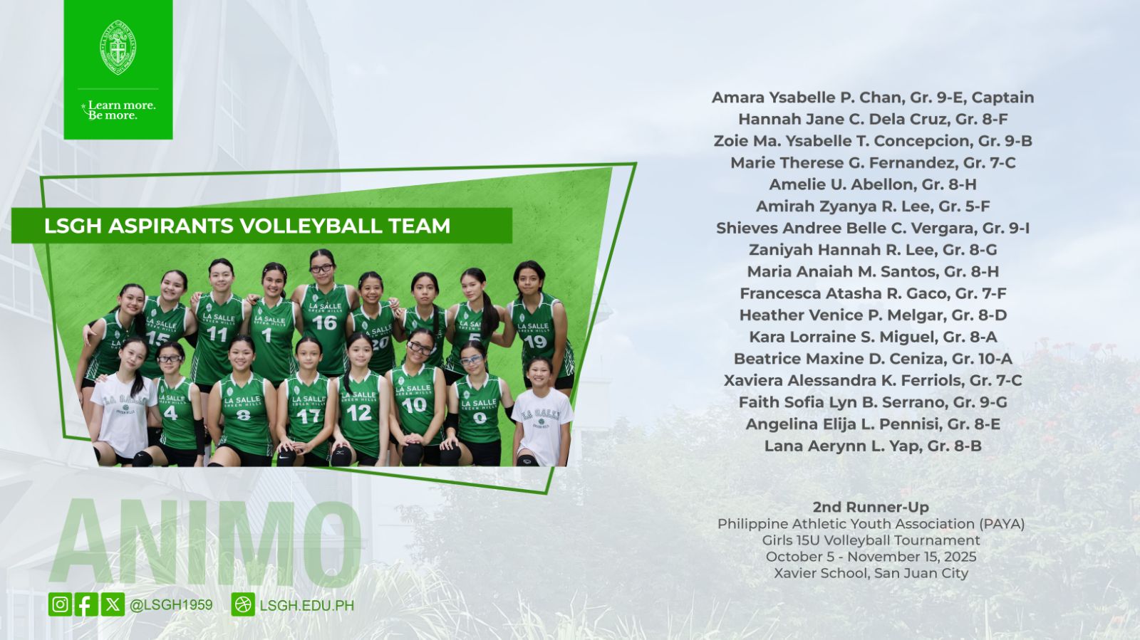 LSGH Girls Volleyball Team emerges 2nd Runner-Up at PAYA 15U volleyball tournament