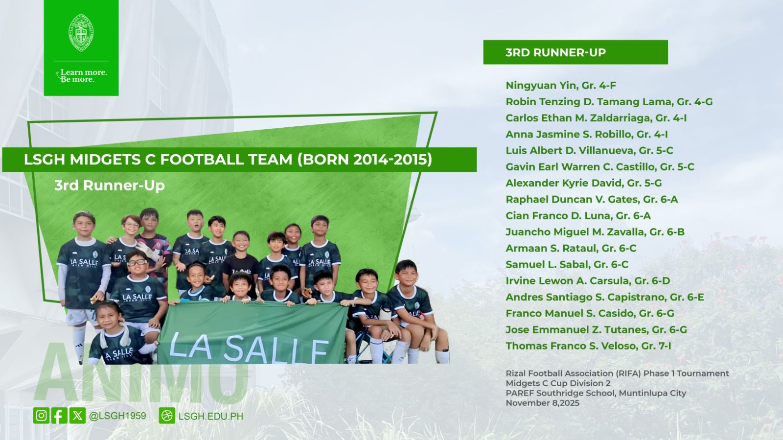 LSGH Midgets C Football Team finishes 3rd Runner-Up at RIFA Phase 1 tournament