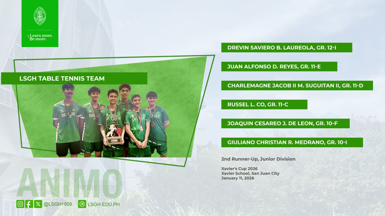 LSGH Table Tennis Team takes bronze at Xavier’s Cup 2026