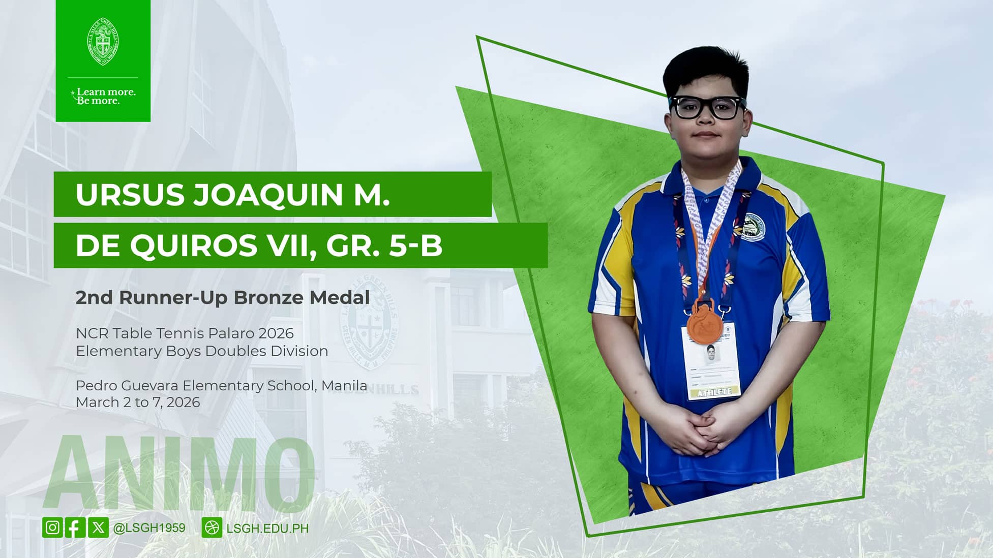 De Quiros wins bronze at the NCR Table Tennis Palaro