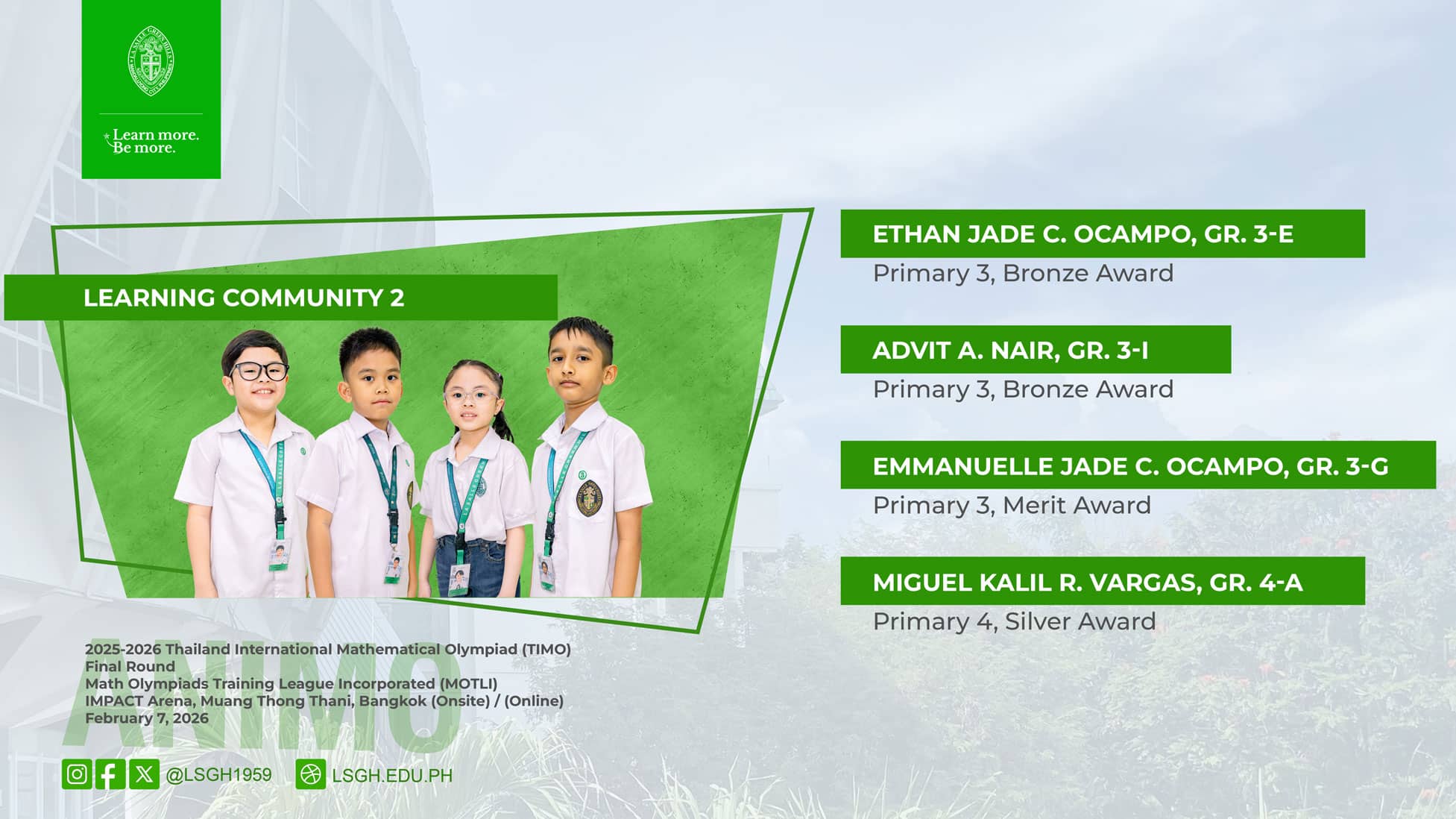 LC2 students achieve excellence in TIMO Final Round