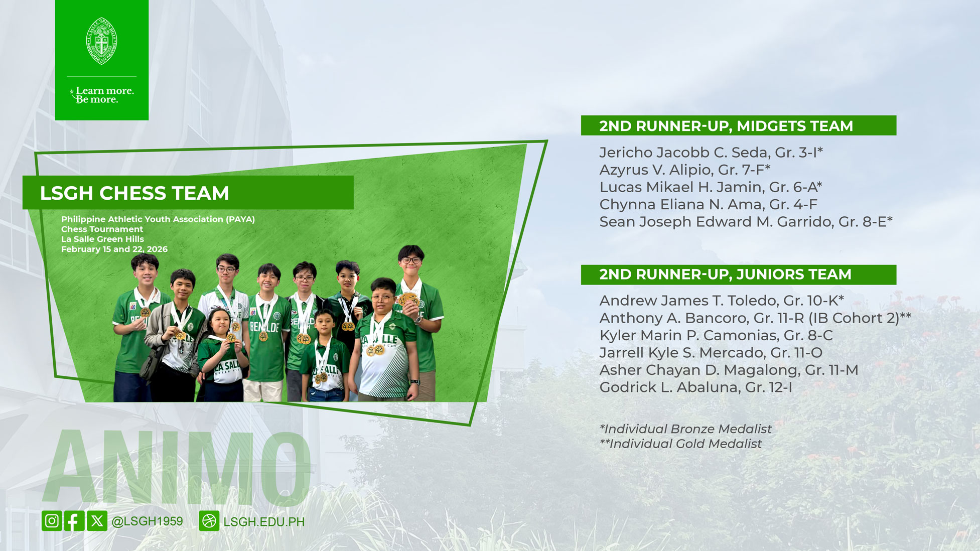 LSGH Chess Team secures 2nd Runner-Up finishes at PAYA 2026