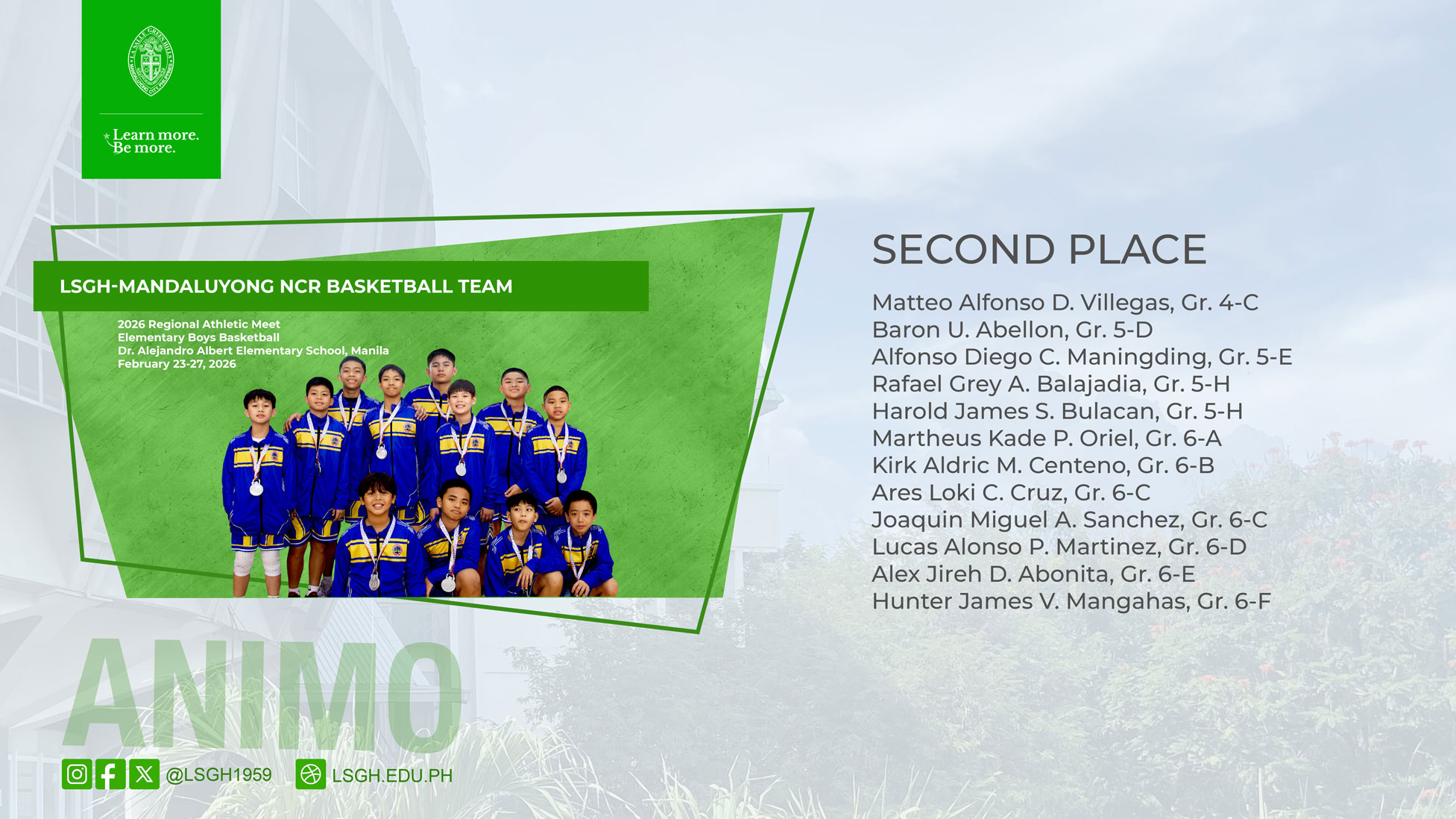 LSGH Elementary Boys Basketball Team finishes 2nd in the regional meet