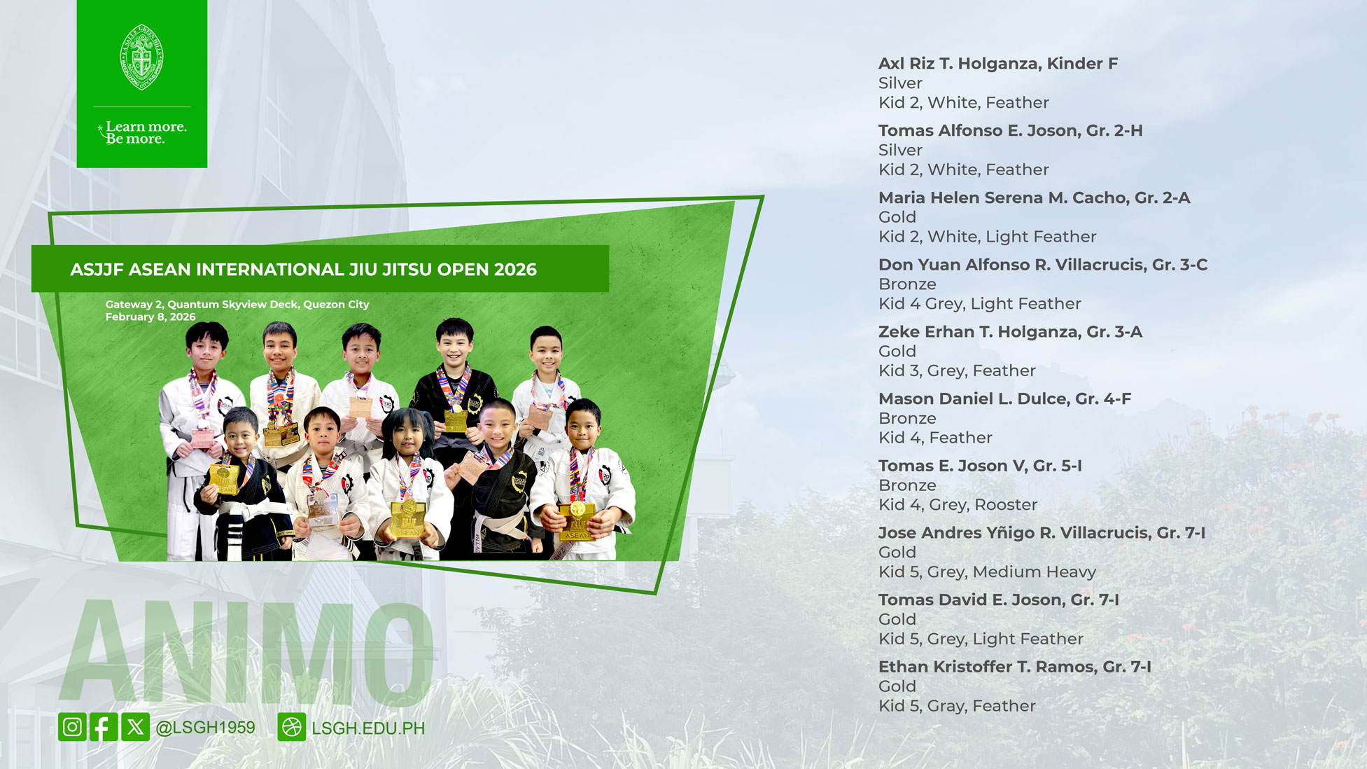 LSGH Jiu-Jitsu Team bags 10 medals at ASJFF ASEAN International Jiu Jitsu Open
