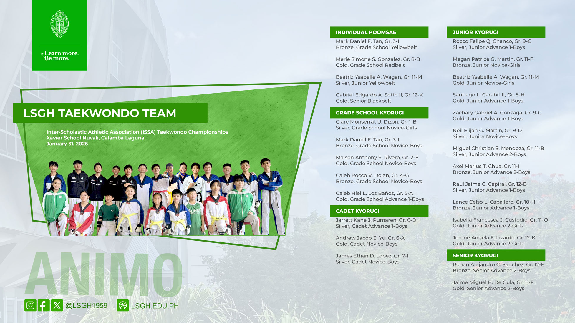LSGH Taekwondo Team bags 26 medals at ISSA Taekwondo Championships